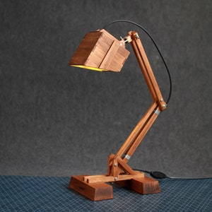 Desk Lamp KRAN, Adjustable Industrial Light for Office or Home, Wooden Engineer Task Lamp, Sophisticated Design, Custom Boyfriend Geek Gift image 5