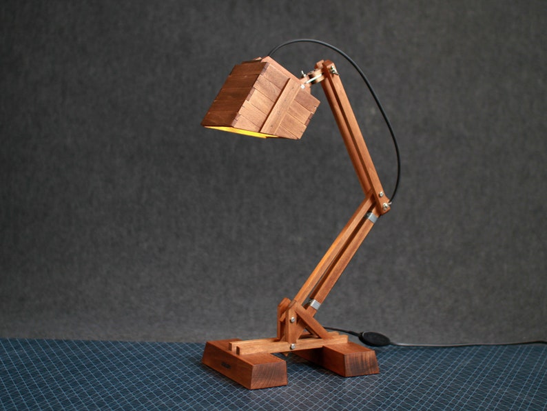 Desk Lamp KRAN, Adjustable Industrial Light for Office or Home, Wooden Engineer Task Lamp, Sophisticated Design, Custom Boyfriend Geek Gift image 5