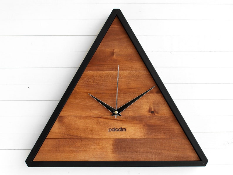 Modern Clock Triangle Wood Wall Clock Ideal for Your Geometric Decor Satin Black