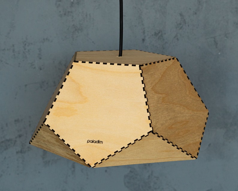 Geometric Wood Pendant Light, Dodecahedron Semi Solid, Modern Industrial Home and Office Lighting, 3mm Birch Plywood Laser Cut image 5