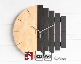 Reloj de pared industrial cortado a láser: Diseño de madera contrachapada (Descarga digital)