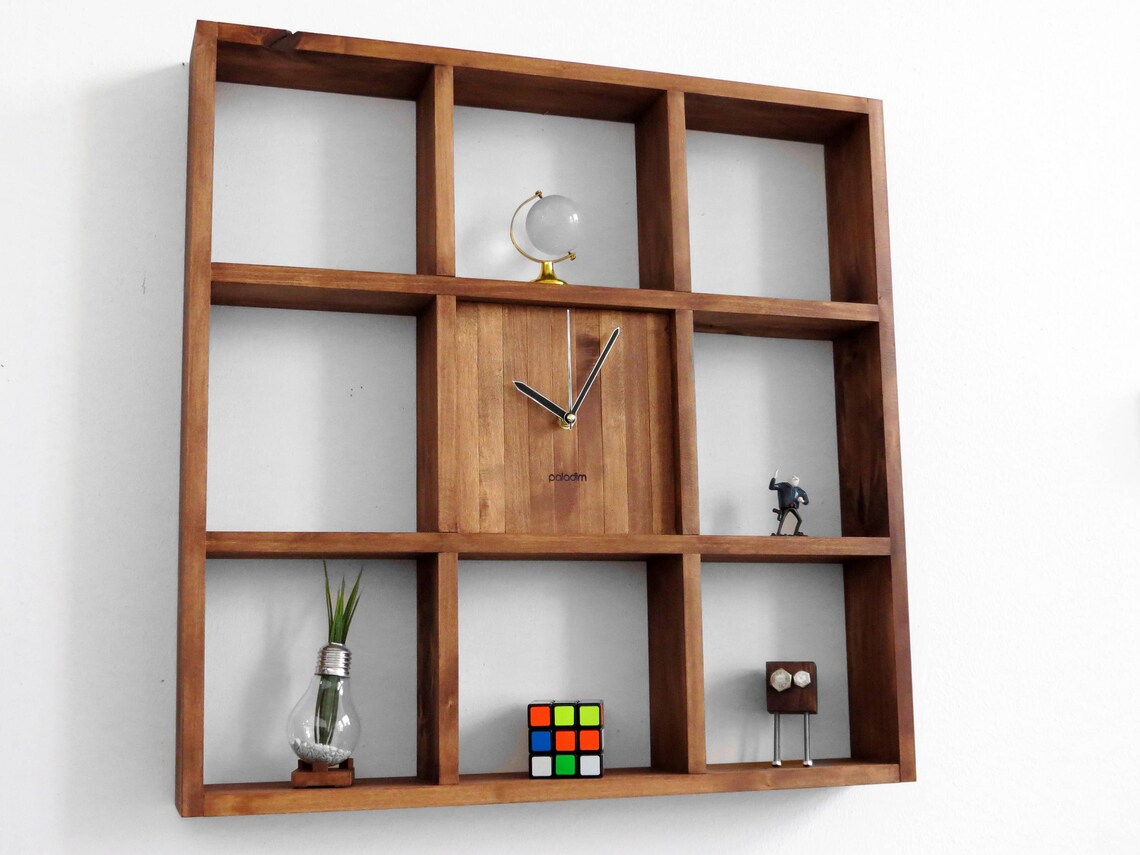 Large Wall Clock Rustic Shelf Reclaimed Wood Shelf Wall Etsy Canada
