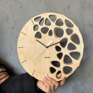 Topology Wall Clock, Geometric Design Wall Decor, KLETKA Lite wall clock remake, Made of 4 Layers of 3mm Birch Plywood, Laser Cut Wall Clock image 2