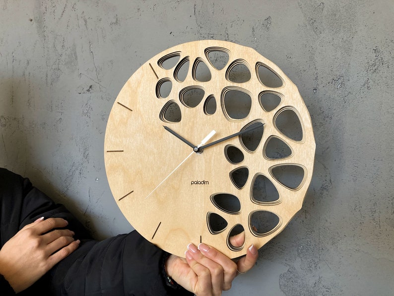 Topology Wall Clock, Geometric Design Wall Decor, KLETKA Lite wall clock remake, Made of 4 Layers of 3mm Birch Plywood, Laser Cut Wall Clock image 2