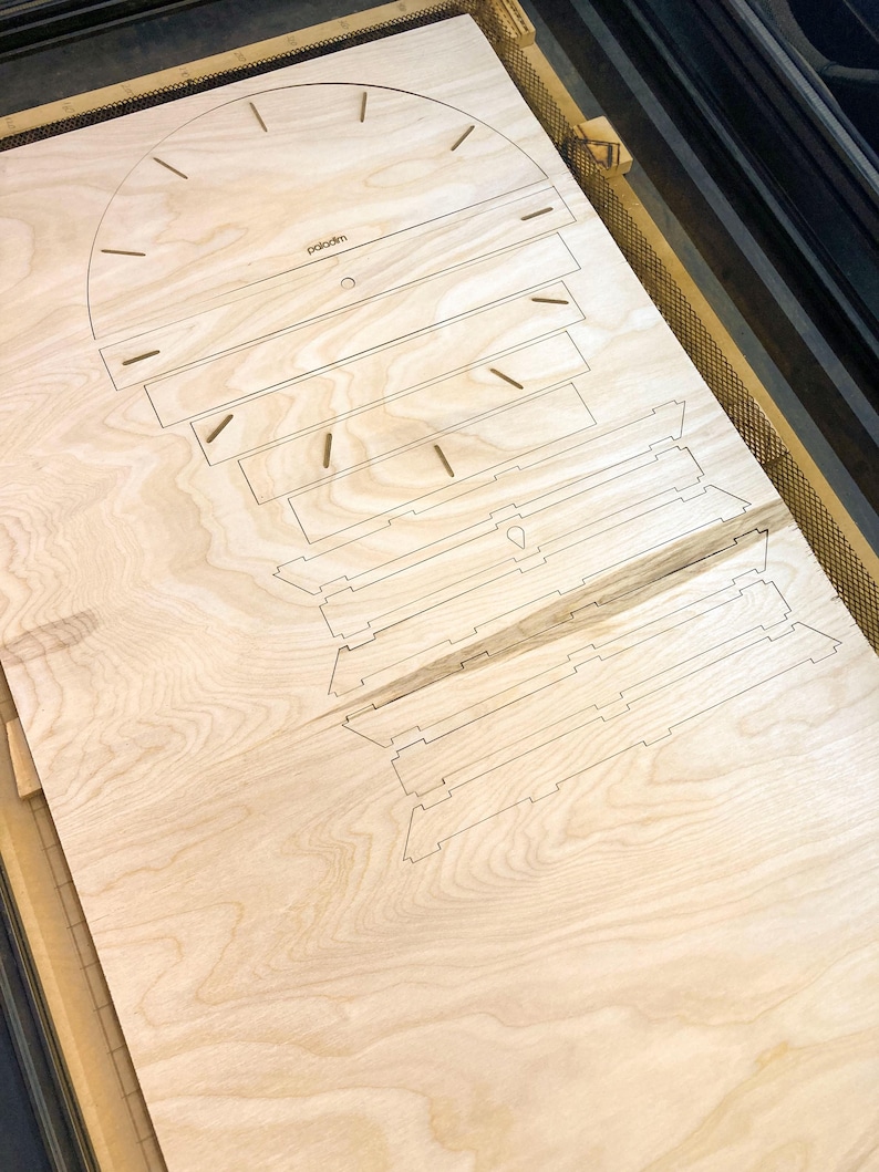 Industrial Wall Clock Laser Cut File: DIY Plywood Design (digital ...