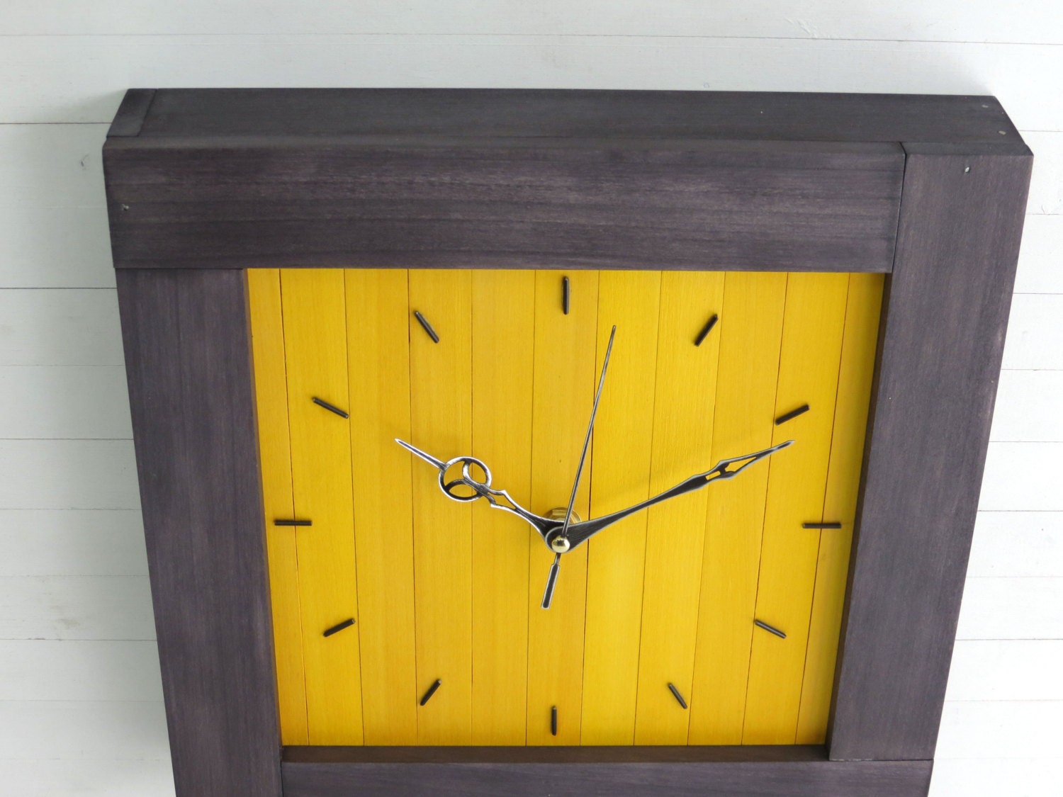 Large Wall Clock Yellow Wall Clock Square Clock Wooden Wall Etsy