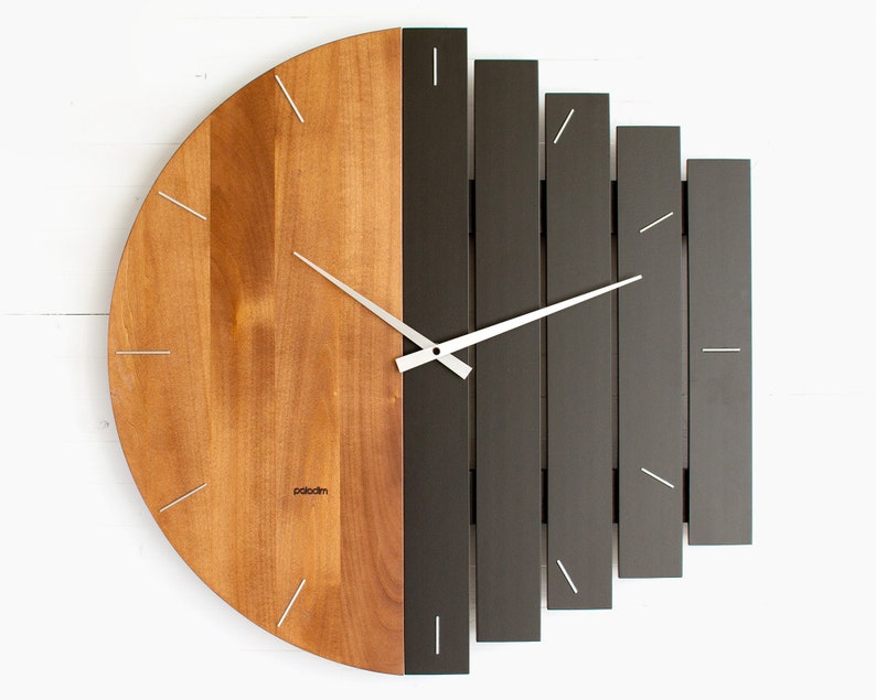 60cm / 24 Oversized Industrial Style Wall Clock, Big Round Wooden Massive Design Office, Restaurant, Hotel Clock Wall Decor, Giant MIXOR dark linden / black