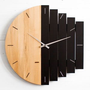 60cm / 24 Oversized Industrial Style Wall Clock, Big Round Wooden Massive Design Office, Restaurant, Hotel Clock Wall Decor, Giant MIXOR light linden / black