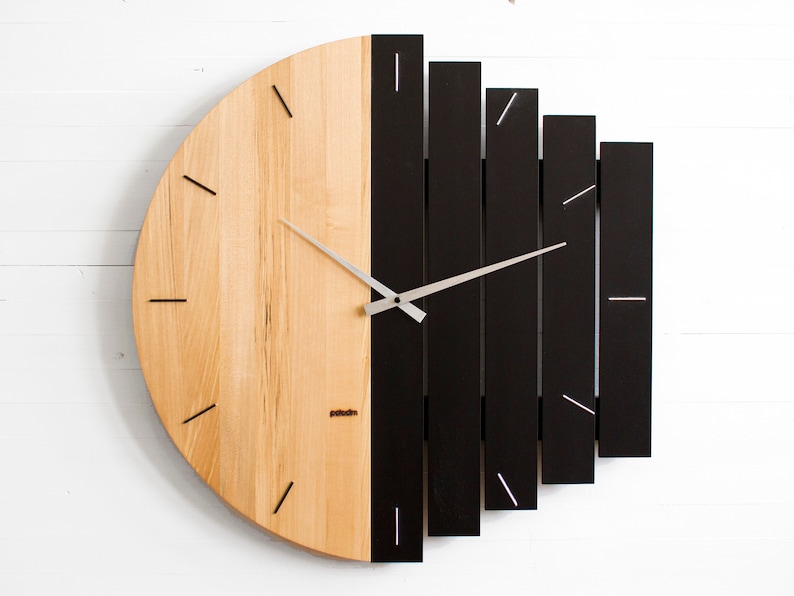 60cm / 24 Oversized Industrial Style Wall Clock, Big Round Wooden Massive Design Office, Restaurant, Hotel Clock Wall Decor, Giant MIXOR light linden / black