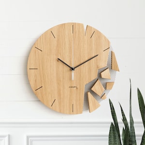 Shattered broken abstract wall clock 12 VREME, Art Timepiece, Timeless Wall Art, Made by hand from Oak, Time Representation, Unique Gift image 1