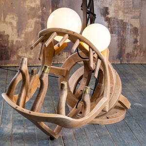 Abstract Wooden Floor Lamp Sculpture RIBA angler fish made of two barber chairs image 3