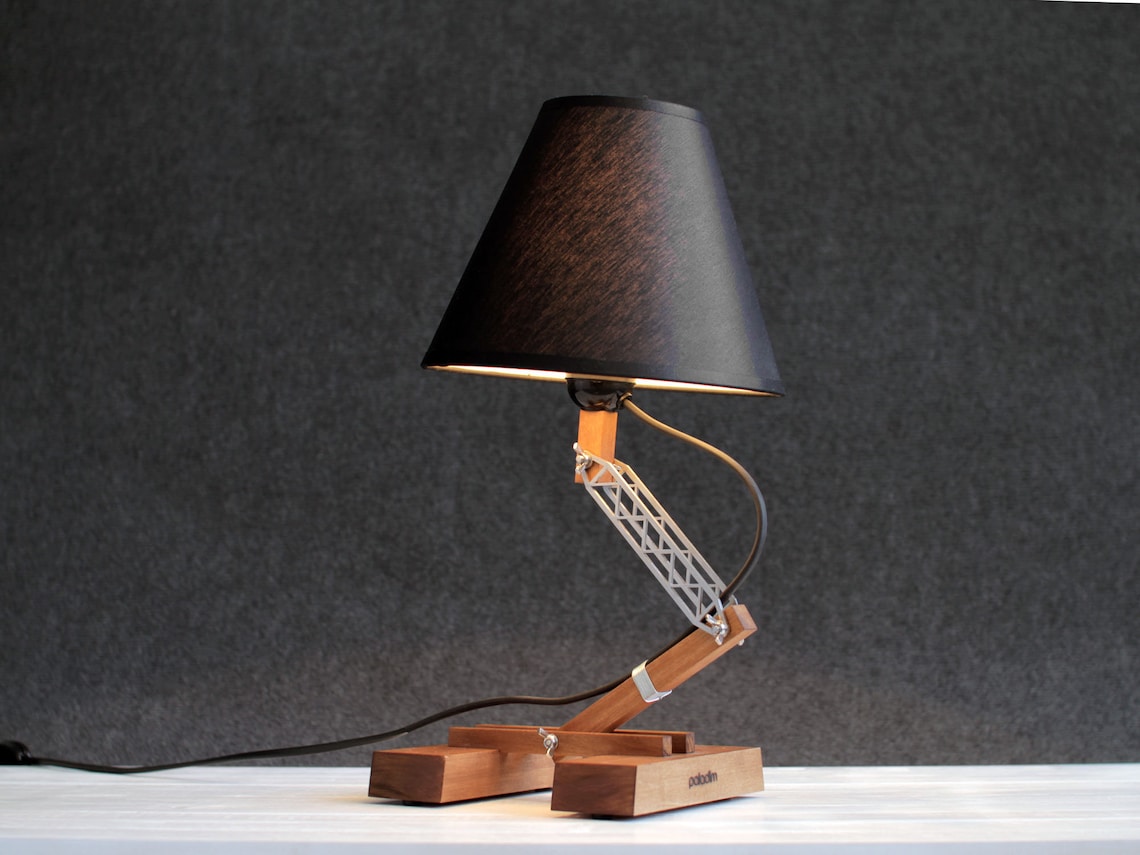 Industrial Bedside Lamps Set of Two 2x Adjustable Wooden Etsy