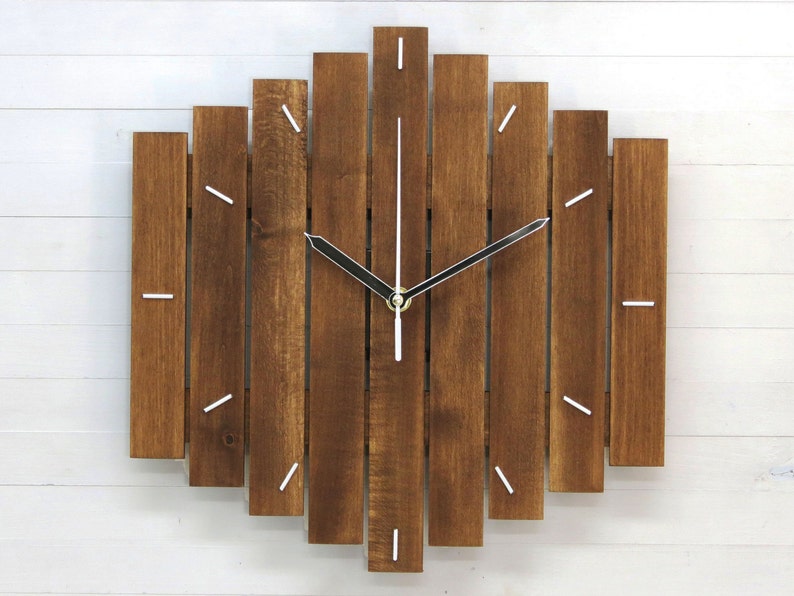 Wood Wall Clock Big Romb Bicolor Unique Decor Oversized Office Kitchen Housewarming Gift