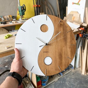 Handmade ZEN Wooden Wall Clock 12, Round Yin Yang Wood Clock, Modern Wall Decor Art, Craft Gift for Artists image 5