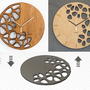 Topology Wall Clock, Geometric Design Wall Decor, KLETKA Lite wall clock remake, Made of 4 Layers of 3mm Birch Plywood, Laser Cut Wall Clock image 7