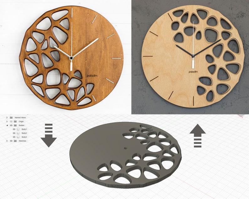 Topology Wall Clock, Geometric Design Wall Decor, KLETKA Lite wall clock remake, Made of 4 Layers of 3mm Birch Plywood, Laser Cut Wall Clock image 7