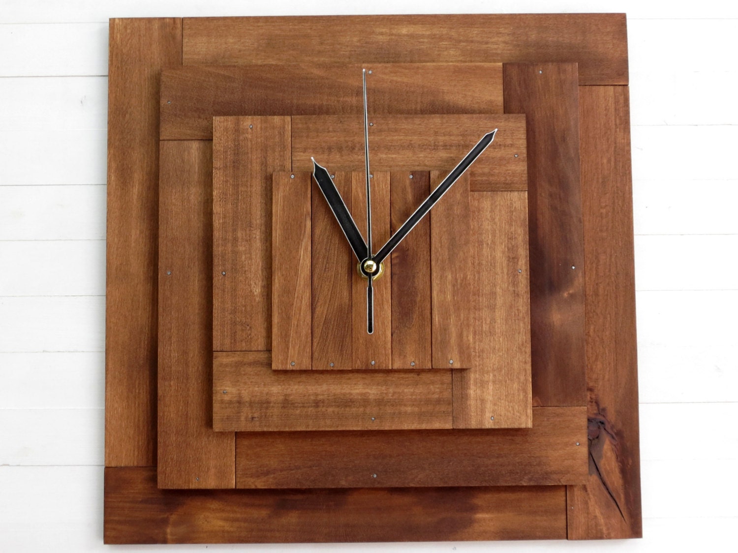 Wooden Clock Mid Century Clock Square Clock Brown Clock Etsy