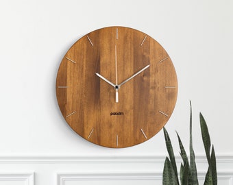 Wooden Round Wall Clock 12" - The OVAL - Modern/Contemporary Industrial Style Home and Office Decor, Housewarming Gift