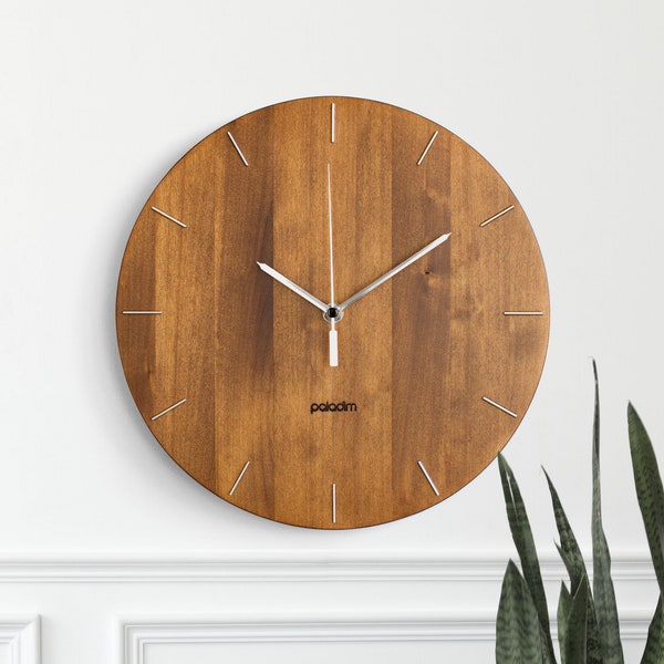 Horloge murale ronde en bois de 30 cm (12 po.) - L'OVALE - Décoration de maison et de bureau de style industriel moderne/contemporain, cadeau de pendaison de crémaillère