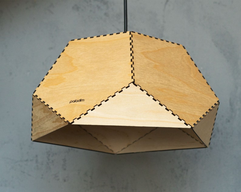 Geometric Wood Pendant Light, Dodecahedron Semi Solid, Modern Industrial Home and Office Lighting, 3mm Birch Plywood Laser Cut image 4