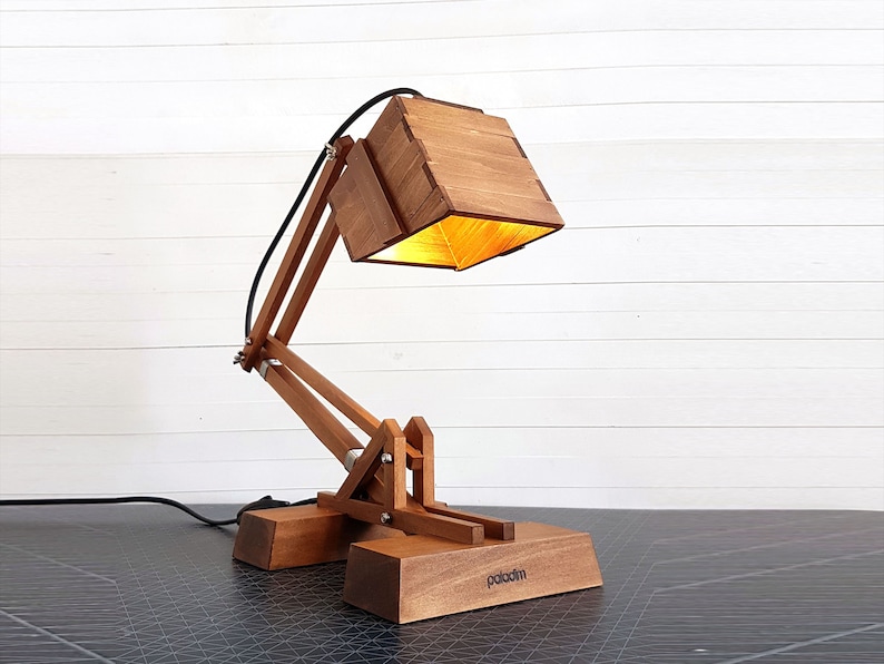 Desk Lamp KRAN, Adjustable Industrial Light for Office or Home, Wooden Engineer Task Lamp, Sophisticated Design, Custom Boyfriend Geek Gift image 1