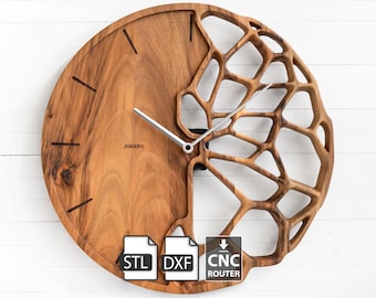 Futuristic Organic Wall Clock, Original Digital Design - for CNC Router Cutting, .step, . f3d files, DIY Project, "Kletka 3.0"
