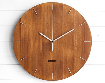 Wooden Round Wall Clock 12" - The OVAL - Modern/Contemporary Industrial Style Home and Office Decor, Housewarming Gift