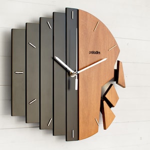 Shattered Broken Wall Clock, Wooden Wall Clock, Home Gift Clock, Unusual Component Clock, Wood Clock, Abstract Style, Industrial Decor image 2