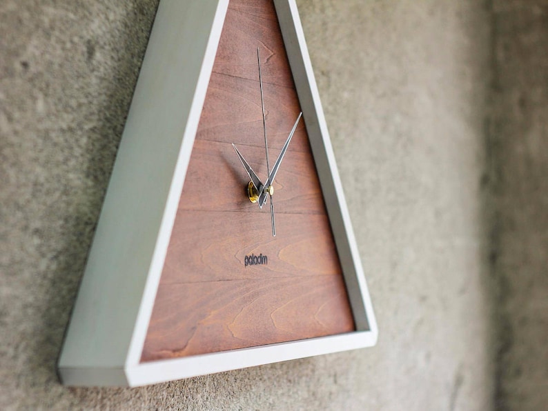 Modern Clock Triangle Wood Wall Clock Ideal for Your Geometric Decor image 5