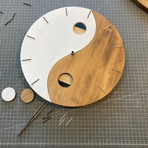 Handmade ZEN Wooden Wall Clock 12, Round Yin Yang Wood Clock, Modern Wall Decor Art, Craft Gift for Artists image 3