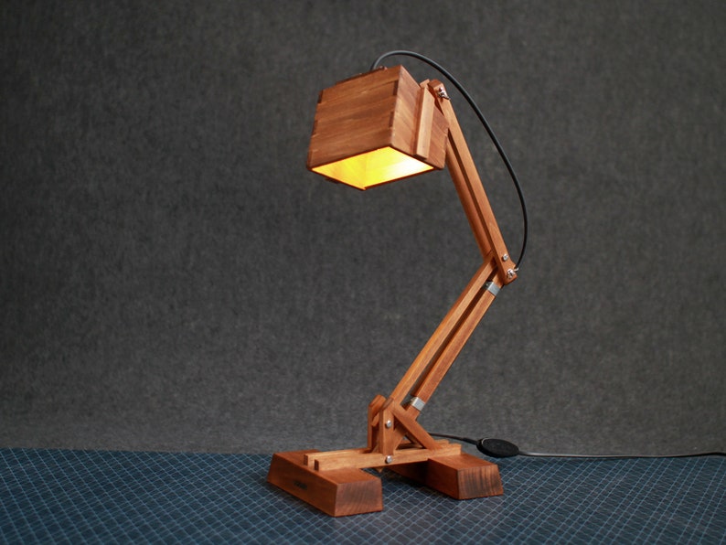 Desk Lamp KRAN, Adjustable Industrial Light for Office or Home, Wooden Engineer Task Lamp, Sophisticated Design, Custom Boyfriend Geek Gift image 3