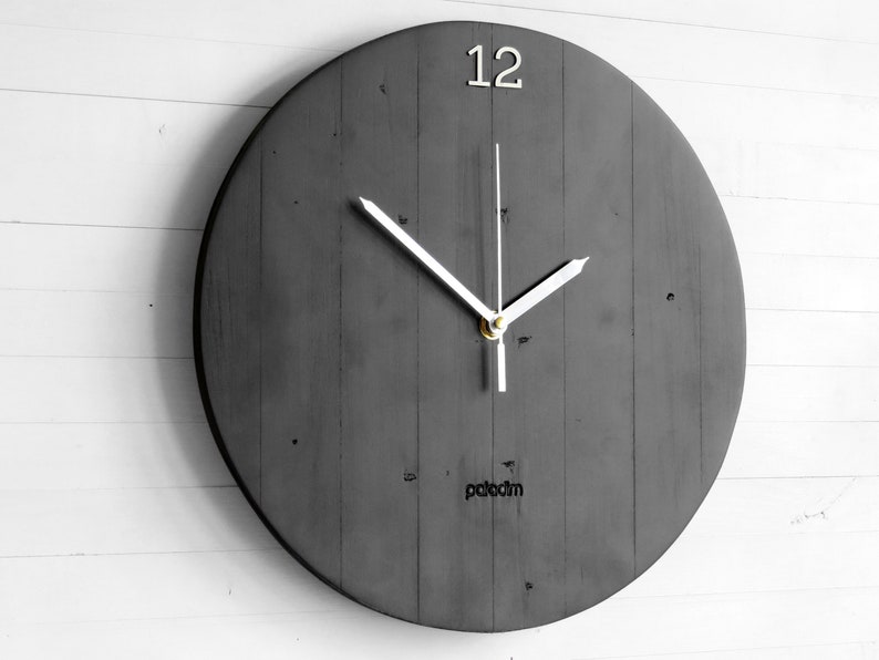 Big Oval 12 Wall Clock Satin Black Modern Style Wooden Etsy