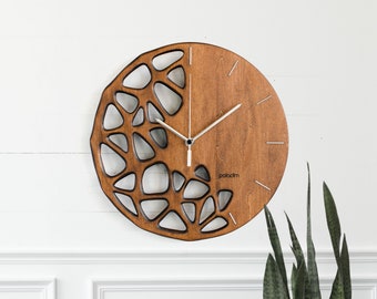 Horloge murale en bois 12 pouces, 30 cm, décoration murale optimisée pour la topologie, sculpture artisanale, design futuriste géométrique, horloge murale en bois faite main