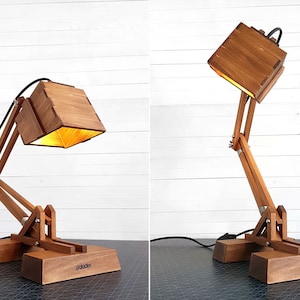 Desk Lamp KRAN, Adjustable Industrial Light for Office or Home, Wooden Engineer Task Lamp, Sophisticated Design, Custom Boyfriend Geek Gift image 2