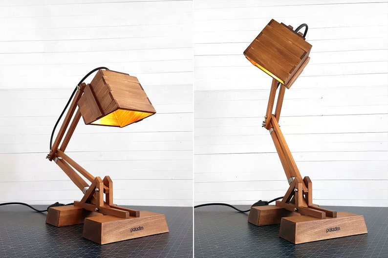 Desk Lamp KRAN, Adjustable Industrial Light for Office or Home, Wooden Engineer Task Lamp, Sophisticated Design, Custom Boyfriend Geek Gift image 2