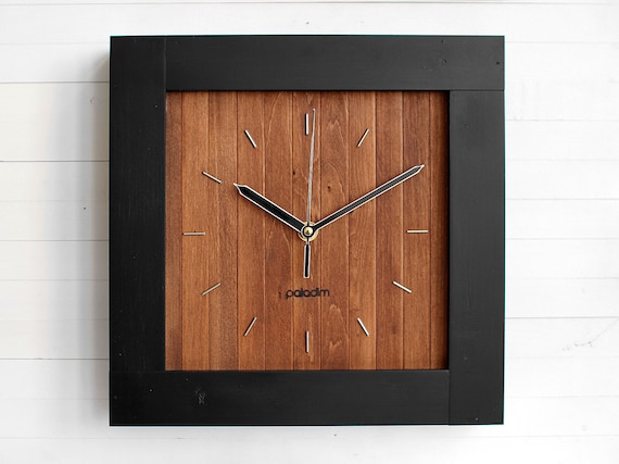 Large Wall Clock, Yellow Wall Clock, Square Clock, Wooden Wall