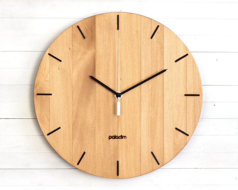 Wooden Round Wall Clock 12 The OVAL Modern/Contemporary Industrial Style Home and Office Decor, Housewarming Gift light linden