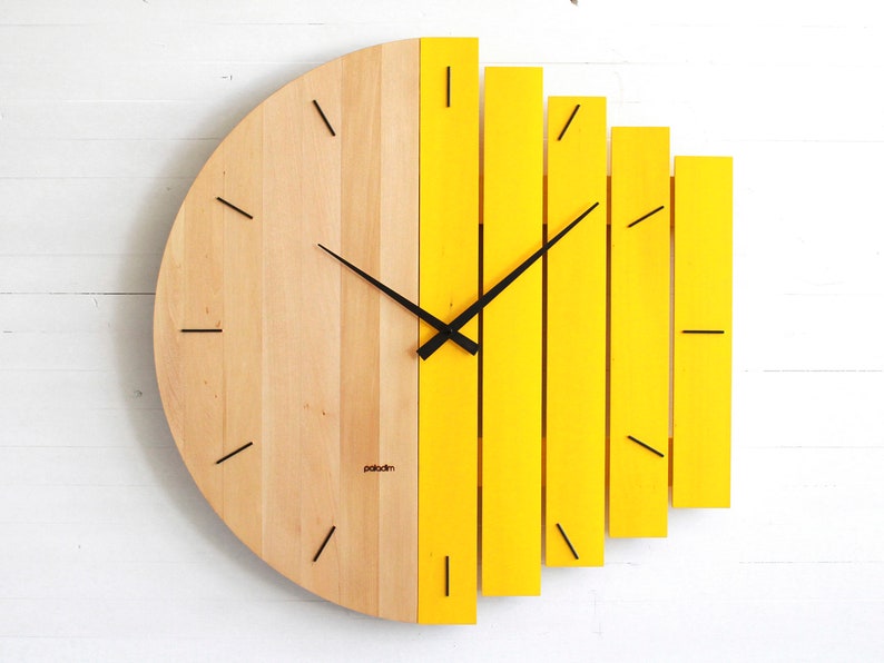 60cm / 24 Oversized Industrial Style Wall Clock, Big Round Wooden Massive Design Office, Restaurant, Hotel Clock Wall Decor, Giant MIXOR light linden/ yellow