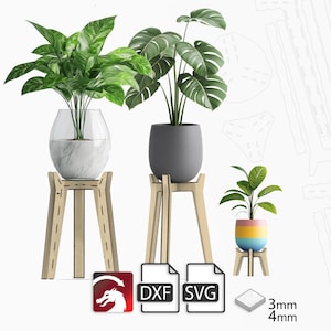 Plant Stands Set DXF SVG Digital Design for Laser Cutting, 3mm and 4mm Plywood Project, DIY Home Decor for Makers, Commercial Use Allowed