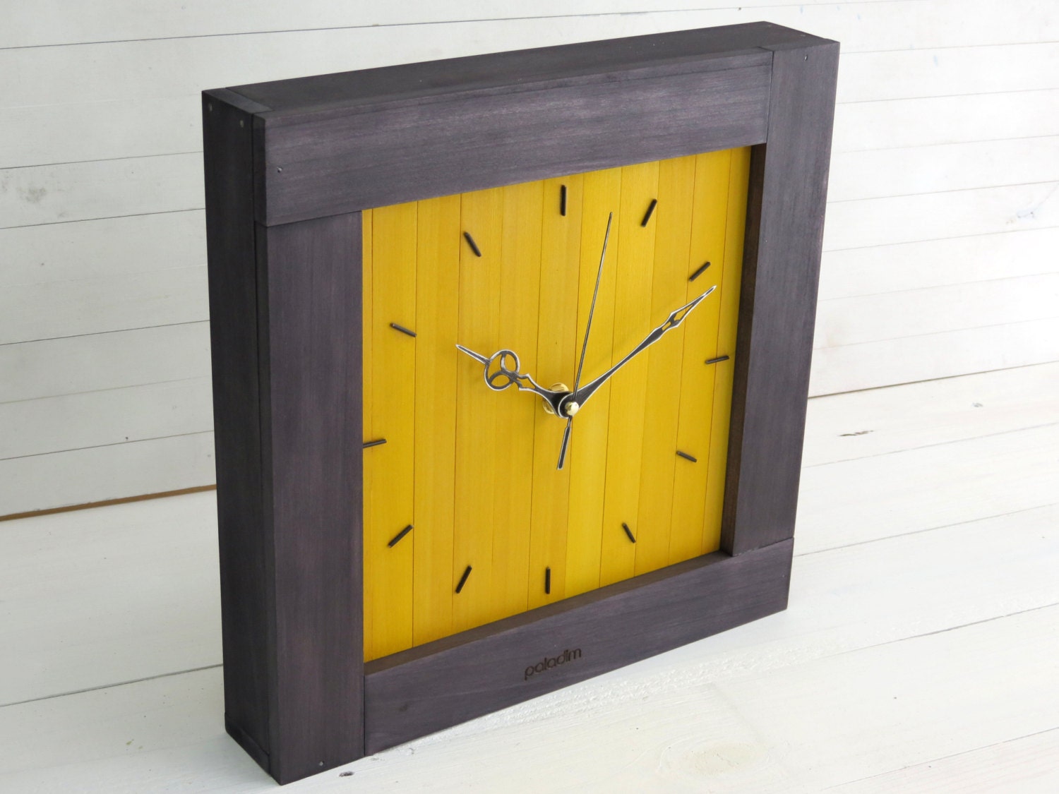 Large Wall Clock Yellow Wall Clock Square Clock Wooden Wall Etsy