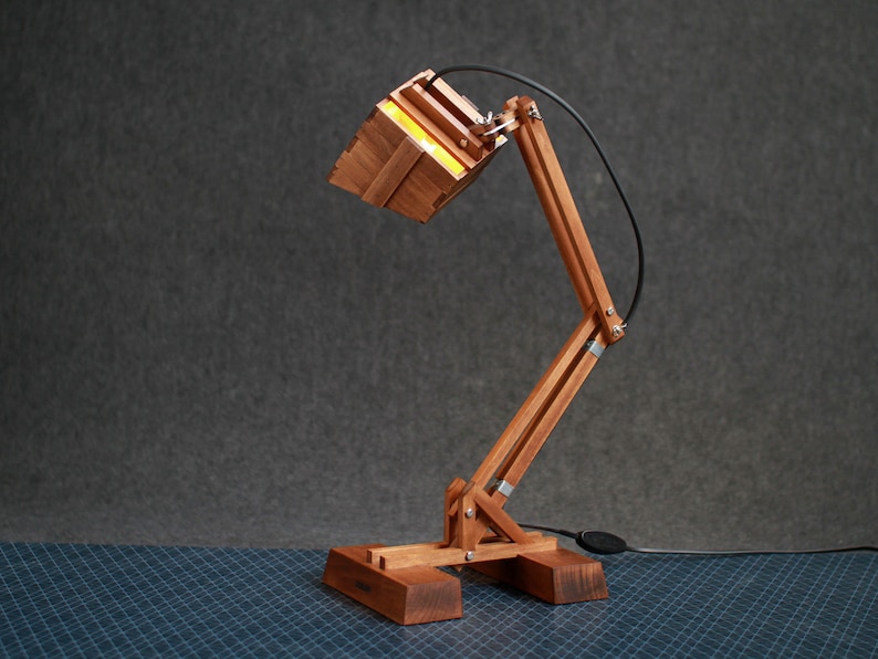 Desk Lamp KRAN, Adjustable Industrial Light for Office or Home, Wooden Engineer Task Lamp, Sophisticated Design, Custom Boyfriend Geek Gift image 4
