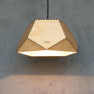 Geometric Wood Pendant Light, Dodecahedron Semi Solid, Modern Industrial Home and Office Lighting, 3mm Birch Plywood Laser Cut image 2