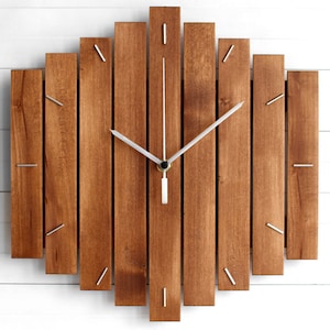 Component Wooden Wall Clock 12 The ROMB Industrial Modern Home or Office Decor, Housewarming Gift dark linden