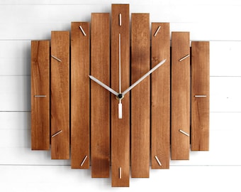 Reloj de pared de madera componente 12" - El ROMB - Decoración industrial moderna del hogar u oficina, regalo de bienvenida de la casa