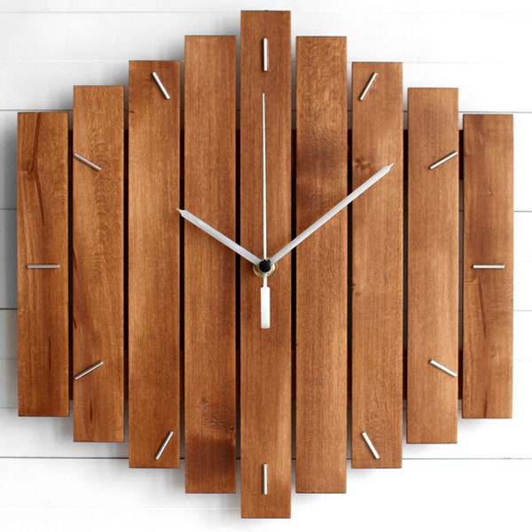 Composant horloge murale en bois 12" - The ROMB - Décoration industrielle moderne pour la maison ou le bureau, cadeau de pendaison de crémaillère