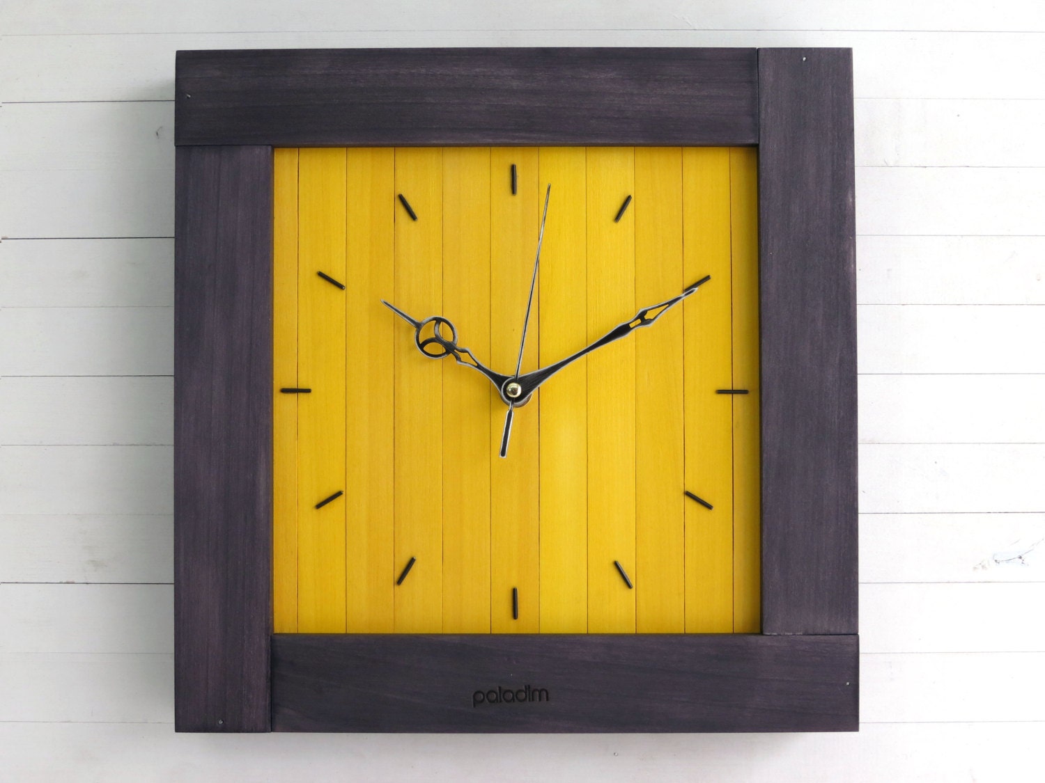 Large Wall Clock Yellow Wall Clock Square Clock Wooden Wall Etsy