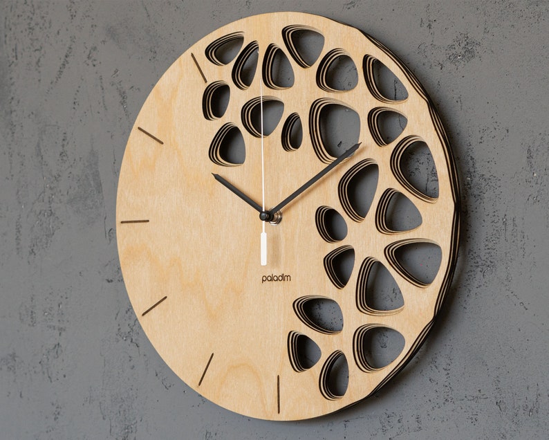 Topology Wall Clock, Geometric Design Wall Decor, KLETKA Lite wall clock remake, Made of 4 Layers of 3mm Birch Plywood, Laser Cut Wall Clock image 6
