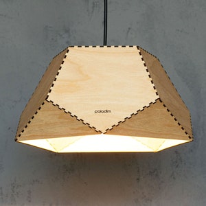 Geometric Wood Pendant Light, Dodecahedron Semi Solid, Modern Industrial Home and Office Lighting, 3mm Birch Plywood Laser Cut image 1