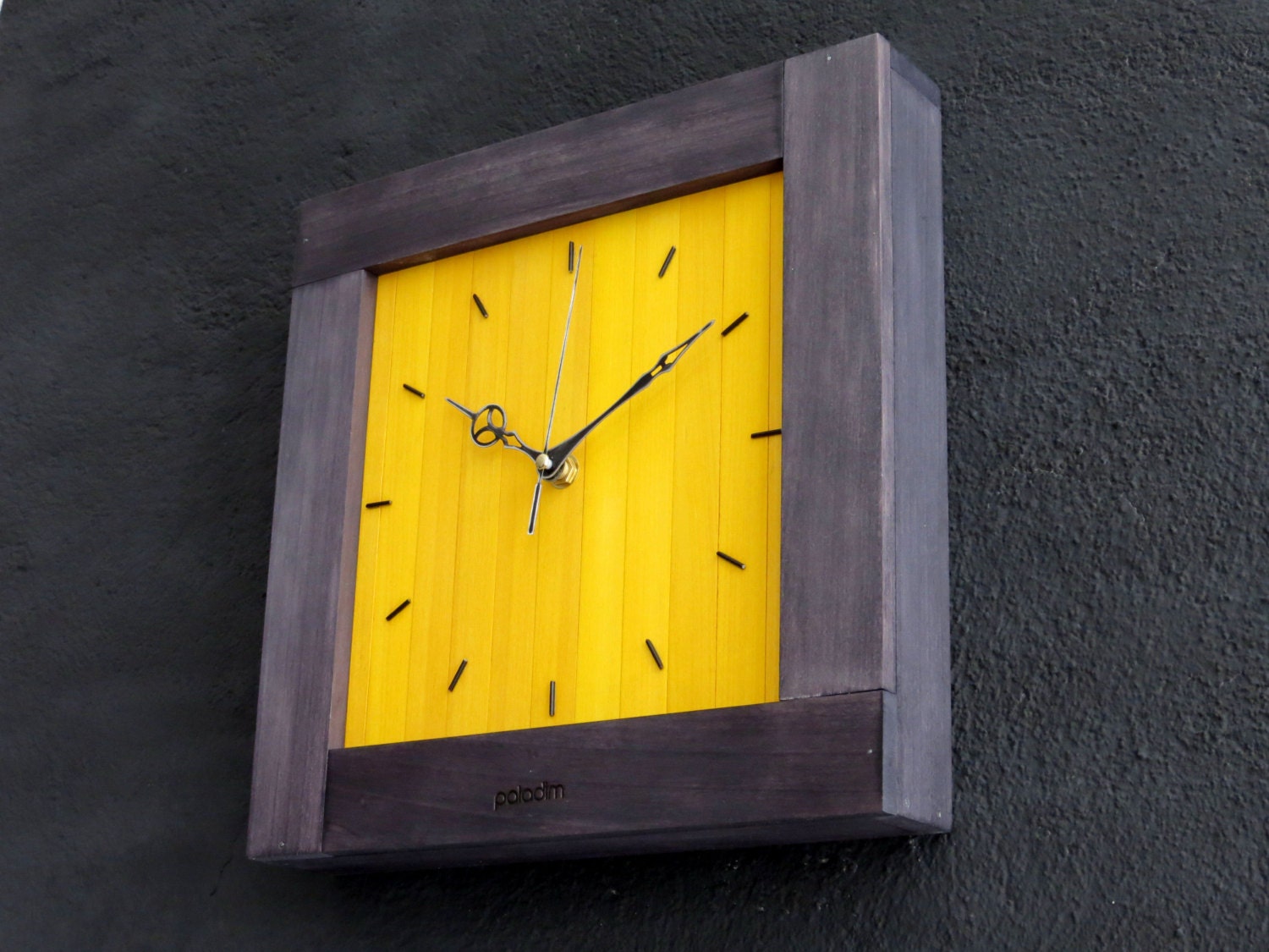 Large Wall Clock Yellow Wall Clock Square Clock Wooden Wall Etsy
