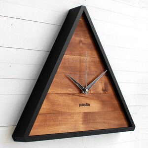 Modern Clock Triangle Wood Wall Clock Ideal for Your Geometric Decor image 2